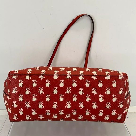 Coach Red & White Floral Tote Shoulder Bag - Picture 5 of 8